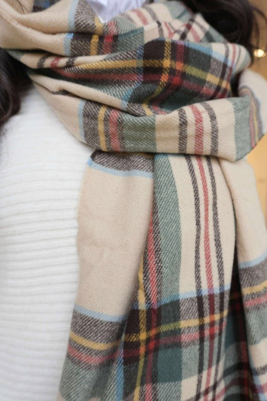 Mackenzie Plaid Blanket Scarf Stone /20=